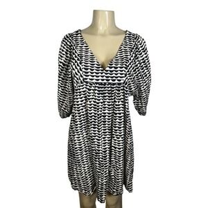 Böhme Dress Womens Medium Black White Stripe V Neck Empire Trapeze Boho